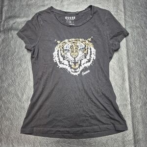 Guess Black Short-Sleeve Tee with Sequin Tiger Motif